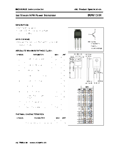 Inchange Semiconductor buw131h  . Electronic Components Datasheets Active components Transistors Inchange Semiconductor buw131h.pdf