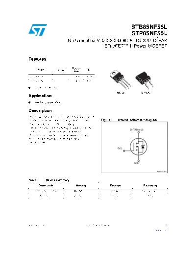 ST stb85nf55l stp85nf55l  . Electronic Components Datasheets Active components Transistors ST stb85nf55l_stp85nf55l.pdf