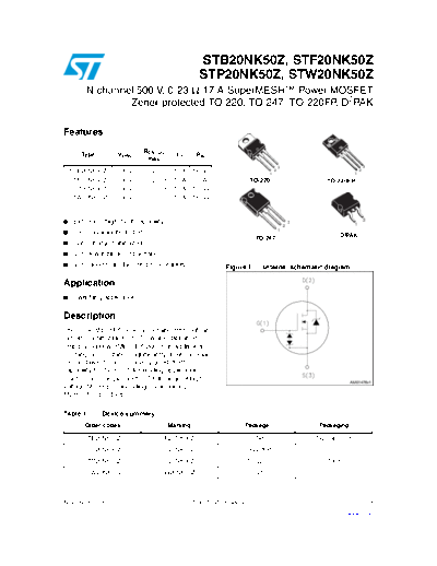 ST b20nk50z  f20nk50z  w20nk50z  p20nk50z  . Electronic Components Datasheets Active components Transistors ST stb20nk50z_stf20nk50z_stw20nk50z_stp20nk50z.pdf