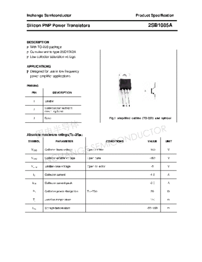 Inchange Semiconductor 2sb1085a  . Electronic Components Datasheets Active components Transistors Inchange Semiconductor 2sb1085a.pdf