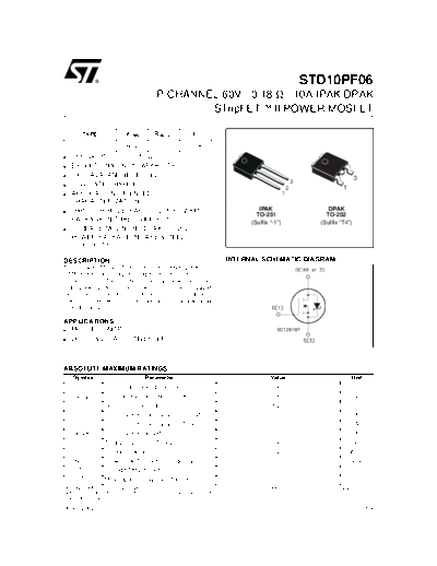 . Electronic Components Datasheets std10pf06  . Electronic Components Datasheets Active components Transistors ST std10pf06.pdf