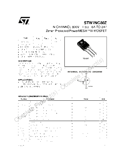 ST stw7nc80z  . Electronic Components Datasheets Active components Transistors ST stw7nc80z.pdf