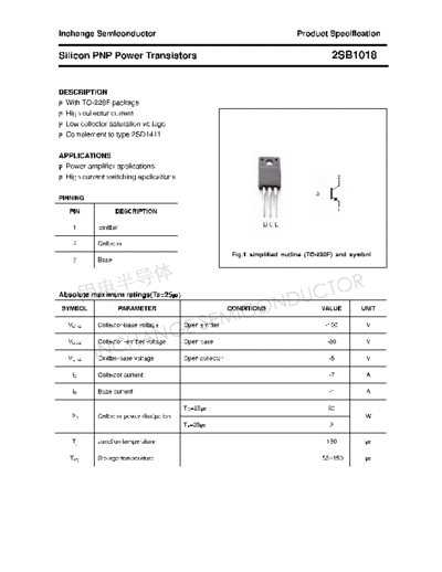 Inchange Semiconductor 2sb1018  . Electronic Components Datasheets Active components Transistors Inchange Semiconductor 2sb1018.pdf