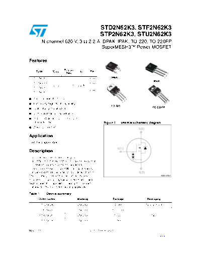 ST d2n62k3  f2n62k3  u2n62k3  p2n62k3  . Electronic Components Datasheets Active components Transistors ST std2n62k3_stf2n62k3_stu2n62k3_stp2n62k3.pdf