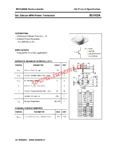 Inchange Semiconductor bu103a  . Electronic Components Datasheets Active components Transistors Inchange Semiconductor bu103a.pdf
