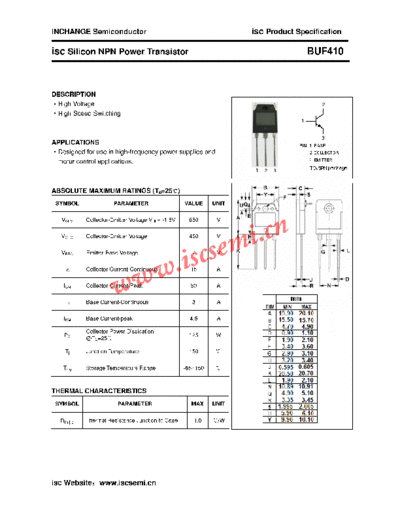 Inchange Semiconductor buf410  . Electronic Components Datasheets Active components Transistors Inchange Semiconductor buf410.pdf