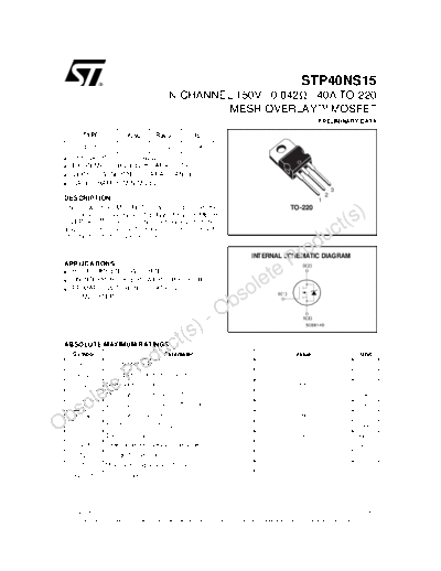 ST stp40ns15  . Electronic Components Datasheets Active components Transistors ST stp40ns15.pdf