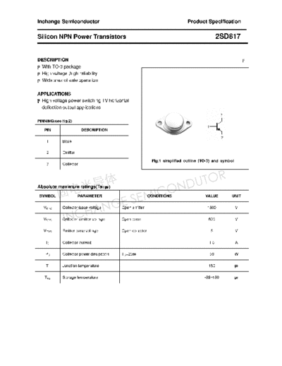 Inchange Semiconductor 2sd817  . Electronic Components Datasheets Active components Transistors Inchange Semiconductor 2sd817.pdf