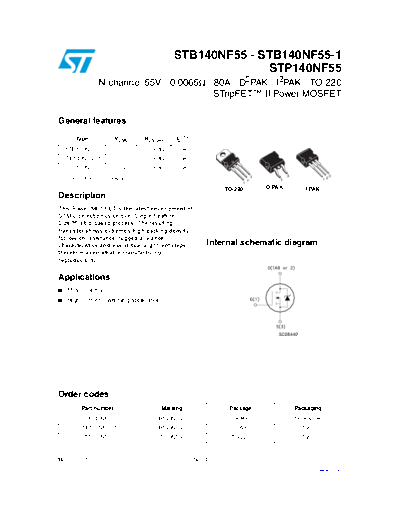 ST b140nf55  b140nf55-1  p140nf55  . Electronic Components Datasheets Active components Transistors ST stb140nf55_stb140nf55-1_stp140nf55.pdf