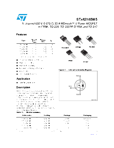 ST b42n65m5  f42n65m5  i42n65m5  p42n65m5  w42n65m5  . Electronic Components Datasheets Active components Transistors ST stb42n65m5_stf42n65m5_sti42n65m5_stp42n65m5_stw42n65m5.pdf