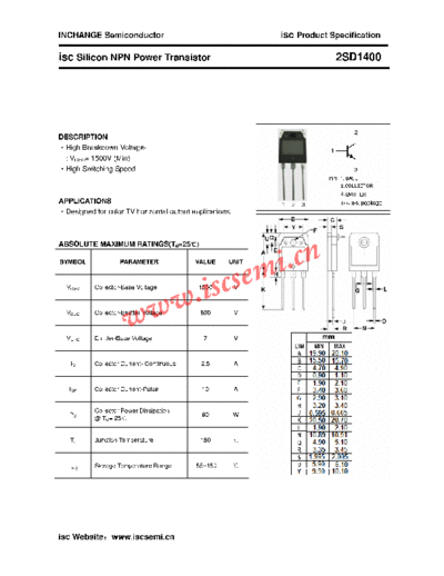 Inchange Semiconductor 2sd1400  . Electronic Components Datasheets Active components Transistors Inchange Semiconductor 2sd1400.pdf