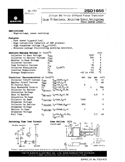 Sanyo 2sd1655  . Electronic Components Datasheets Active components Transistors Sanyo 2sd1655.pdf
