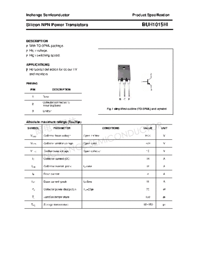 Inchange Semiconductor buh1015hi  . Electronic Components Datasheets Active components Transistors Inchange Semiconductor buh1015hi.pdf