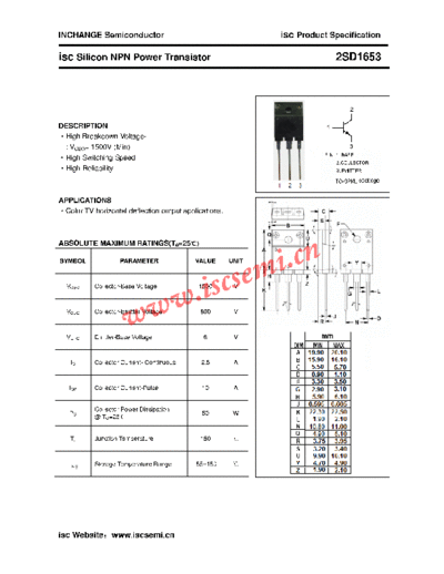 Inchange Semiconductor 2sd1653  . Electronic Components Datasheets Active components Transistors Inchange Semiconductor 2sd1653.pdf