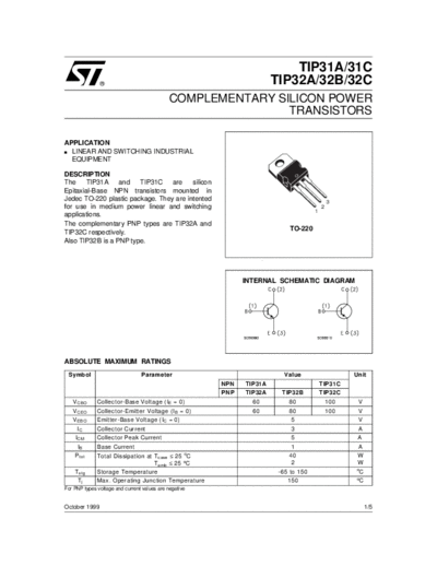 ST tip31,32  . Electronic Components Datasheets Active components Transistors ST tip31,32.pdf
