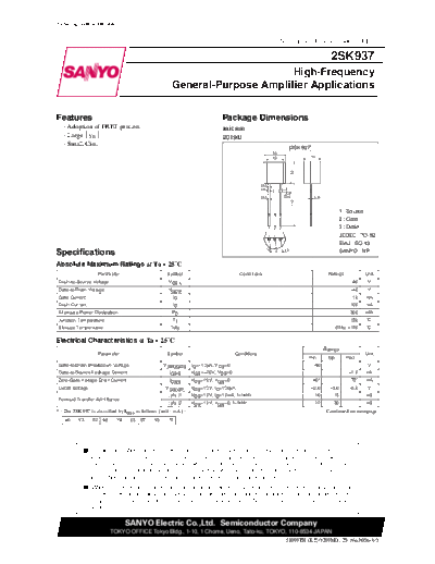Sanyo 2sk937  . Electronic Components Datasheets Active components Transistors Sanyo 2sk937.pdf