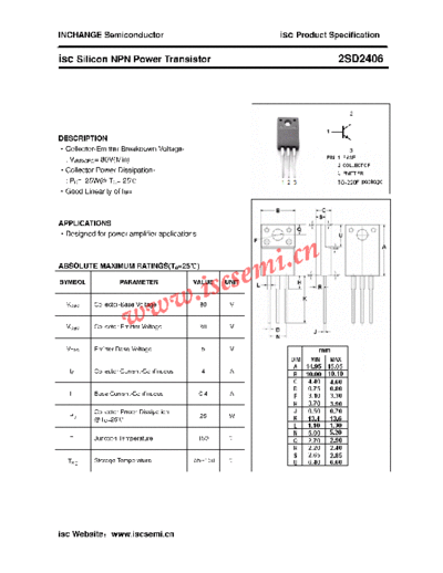 Inchange Semiconductor 2sd2406  . Electronic Components Datasheets Active components Transistors Inchange Semiconductor 2sd2406.pdf