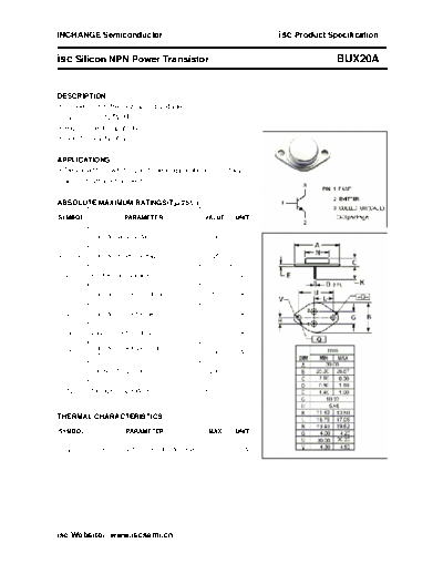 Inchange Semiconductor bux20a  . Electronic Components Datasheets Active components Transistors Inchange Semiconductor bux20a.pdf