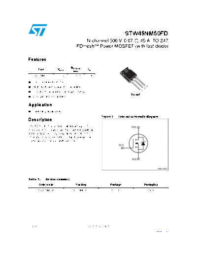 ST stw45nm50fd  . Electronic Components Datasheets Active components Transistors ST stw45nm50fd.pdf