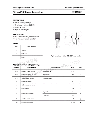 Inchange Semiconductor 2sb1098  . Electronic Components Datasheets Active components Transistors Inchange Semiconductor 2sb1098.pdf