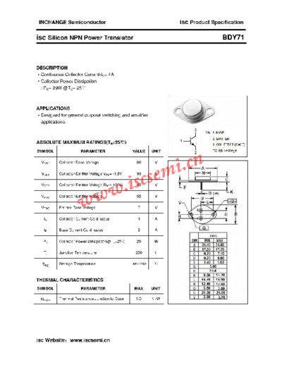 Inchange Semiconductor bdy71  . Electronic Components Datasheets Active components Transistors Inchange Semiconductor bdy71.pdf