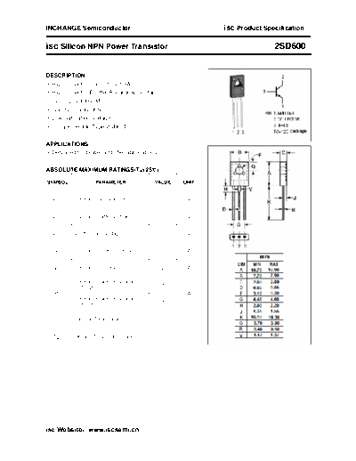 Inchange Semiconductor 2sd600  . Electronic Components Datasheets Active components Transistors Inchange Semiconductor 2sd600.pdf