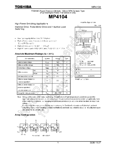 Toshiba mp4104 en wm 20061027  . Electronic Components Datasheets Active components Transistors Toshiba mp4104_en_wm_20061027.pdf
