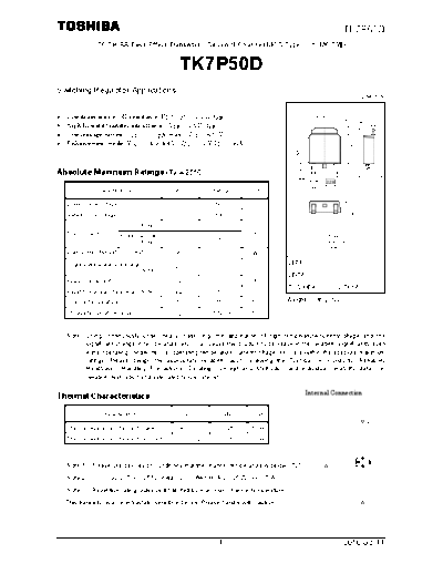 Toshiba tk7p50d 100311  . Electronic Components Datasheets Active components Transistors Toshiba tk7p50d_100311.pdf