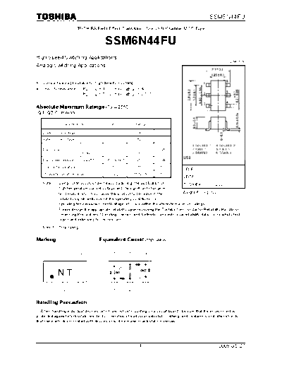 Toshiba ssm6n44fu 090527  . Electronic Components Datasheets Active components Transistors Toshiba ssm6n44fu_090527.pdf