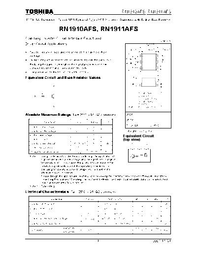 Toshiba rn1910afs rn1911afs 071101  . Electronic Components Datasheets Active components Transistors Toshiba rn1910afs_rn1911afs_071101.pdf