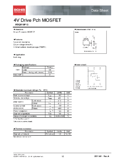 Rohm rsq015p10  . Electronic Components Datasheets Active components Transistors Rohm rsq015p10.pdf