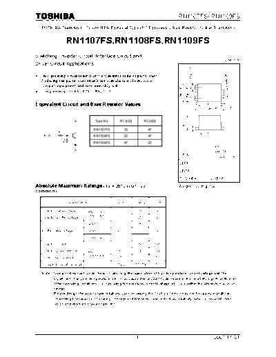 Toshiba rn1107fs rn1108fs rn1109fs  . Electronic Components Datasheets Active components Transistors Toshiba rn1107fs_rn1108fs_rn1109fs.pdf