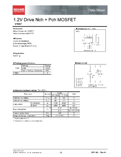 Rohm vt6m1  . Electronic Components Datasheets Active components Transistors Rohm vt6m1.pdf