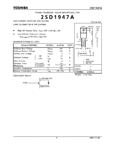 Toshiba 2sd1947a  . Electronic Components Datasheets Active components Transistors Toshiba 2sd1947a.pdf