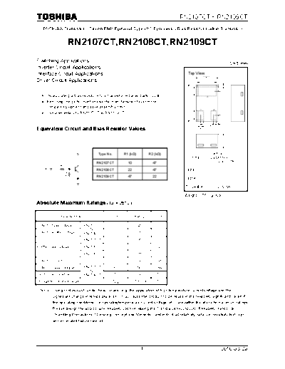 Toshiba rn2107ct rn2109ct 100820  . Electronic Components Datasheets Active components Transistors Toshiba rn2107ct_rn2109ct_100820.pdf