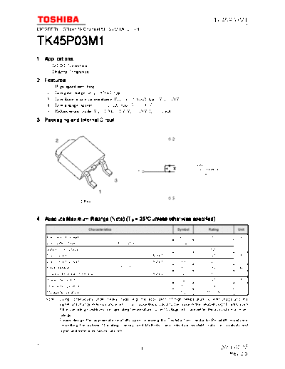 Toshiba tk45p03m1 en datasheet 110722  . Electronic Components Datasheets Active components Transistors Toshiba tk45p03m1_en_datasheet_110722.pdf