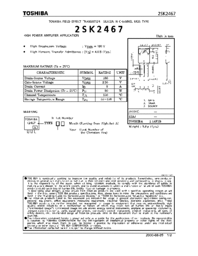 Toshiba 2sk2467  . Electronic Components Datasheets Active components Transistors Toshiba 2sk2467.pdf