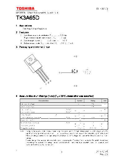 Toshiba tk3a65d 110215  . Electronic Components Datasheets Active components Transistors Toshiba tk3a65d_110215.pdf