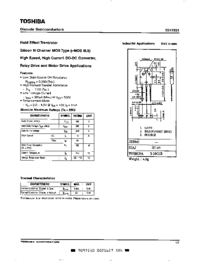 Toshiba 2sk1531  . Electronic Components Datasheets Active components Transistors Toshiba 2sk1531.pdf