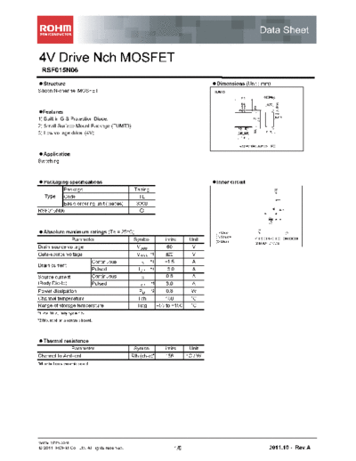 Rohm rsf015n06  . Electronic Components Datasheets Active components Transistors Rohm rsf015n06.pdf