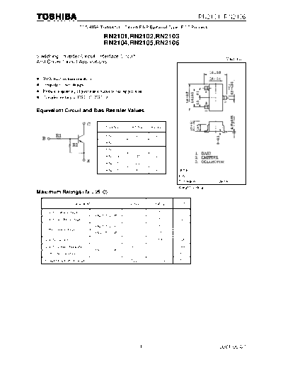 Toshiba rn2101 rn2102 rn2103 rn2104 rn2105 rn2106  . Electronic Components Datasheets Active components Transistors Toshiba rn2101_rn2102_rn2103_rn2104_rn2105_rn2106.pdf