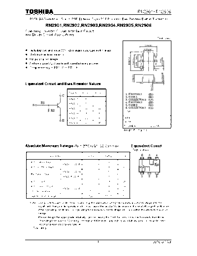 Toshiba rn2901 rn2906 100709  . Electronic Components Datasheets Active components Transistors Toshiba rn2901_rn2906_100709.pdf