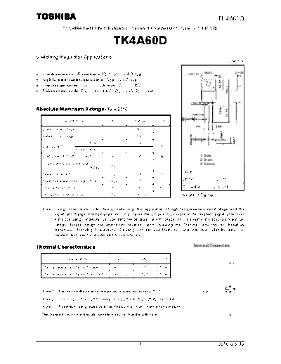 Toshiba tk4a60d 100830  . Electronic Components Datasheets Active components Transistors Toshiba tk4a60d_100830.pdf