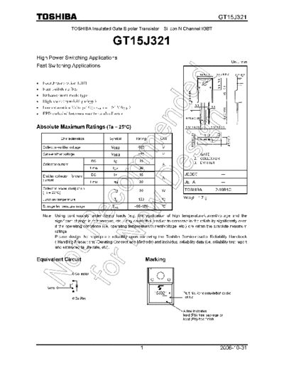 Toshiba gt15j321 en wm 20061031  . Electronic Components Datasheets Active components Transistors Toshiba gt15j321_en_wm_20061031.pdf