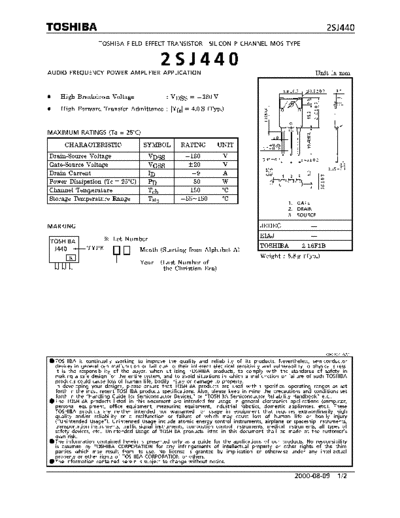 Toshiba 2sj440  . Electronic Components Datasheets Active components Transistors Toshiba 2sj440.pdf