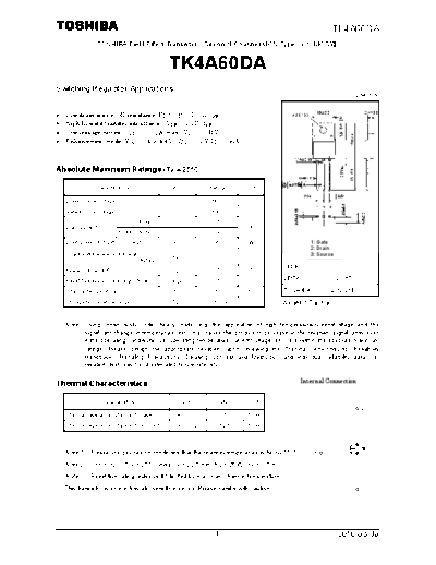 Toshiba tk4a60da 100830  . Electronic Components Datasheets Active components Transistors Toshiba tk4a60da_100830.pdf