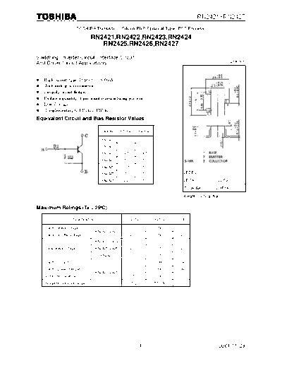 Toshiba rn2421-rn2427  . Electronic Components Datasheets Active components Transistors Toshiba rn2421-rn2427.pdf
