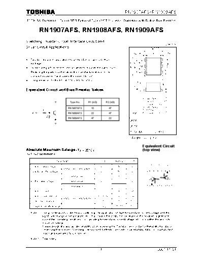 Toshiba rn1907afs rn1909afs 071101  . Electronic Components Datasheets Active components Transistors Toshiba rn1907afs_rn1909afs_071101.pdf