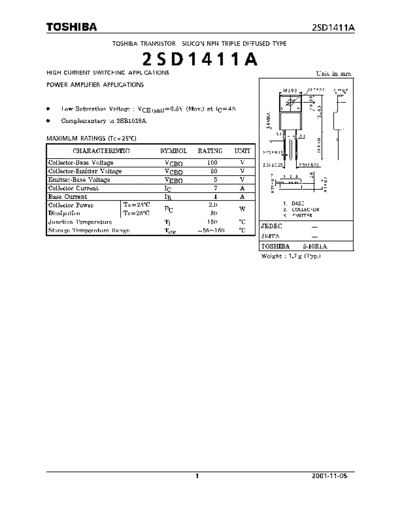 Toshiba 2sd1411a  . Electronic Components Datasheets Active components Transistors Toshiba 2sd1411a.pdf