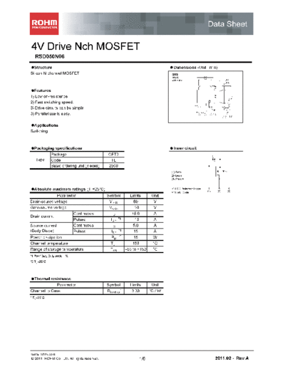 Rohm rsd050n06  . Electronic Components Datasheets Active components Transistors Rohm rsd050n06.pdf